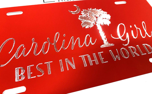 Engraved SC Carolina Girl Palm Tree Car Tag