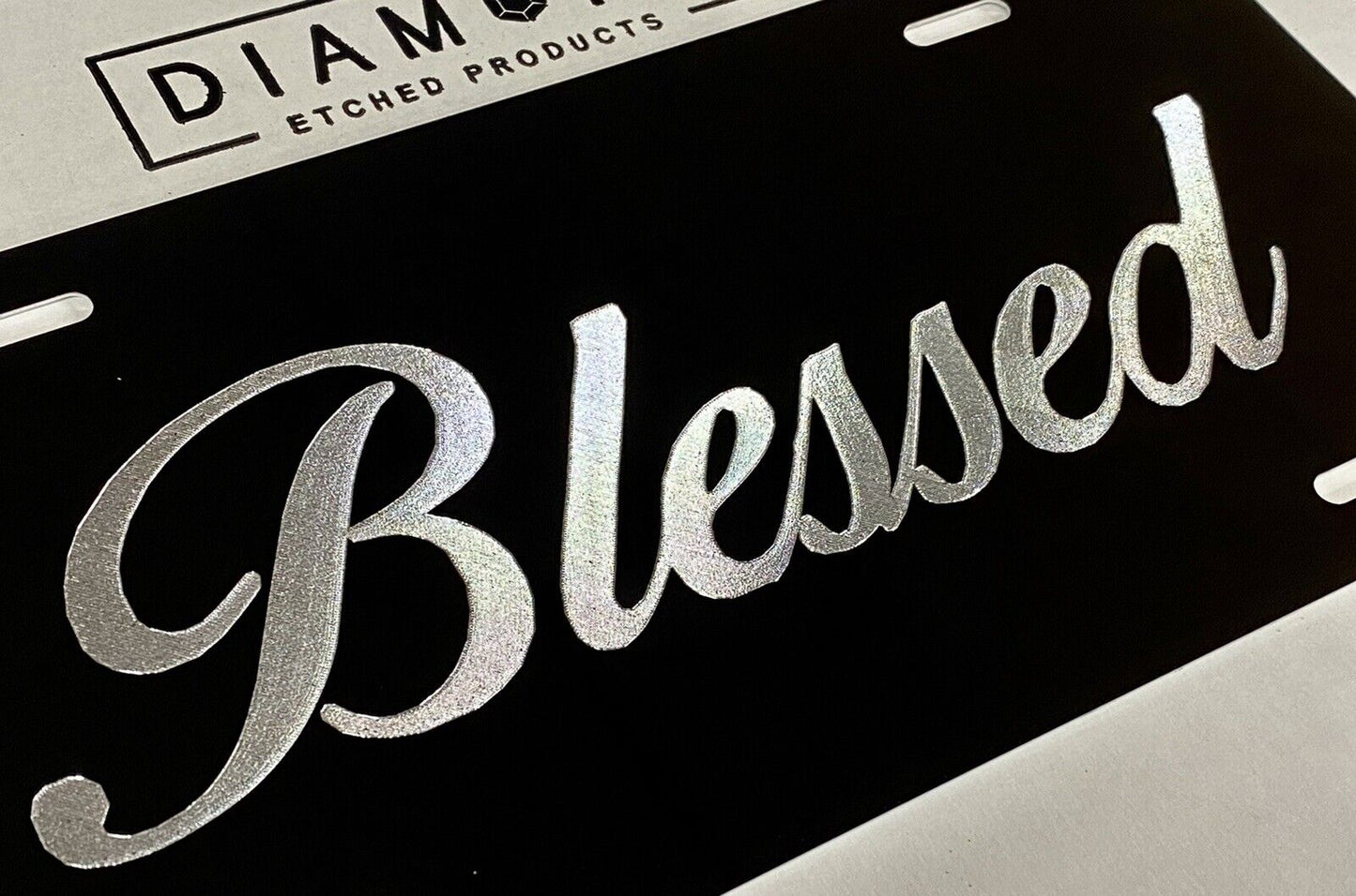 Silver Engraved Blessed Car Tag