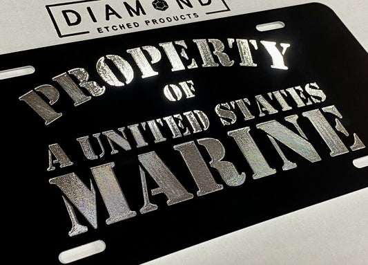 Silver Engraved Property of US Marine Car Tag