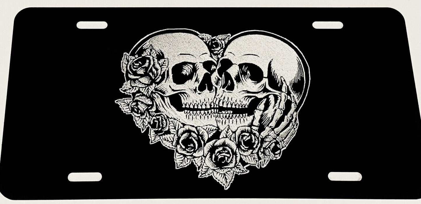 Engraved Skeleton Skull Lovers Car Tag