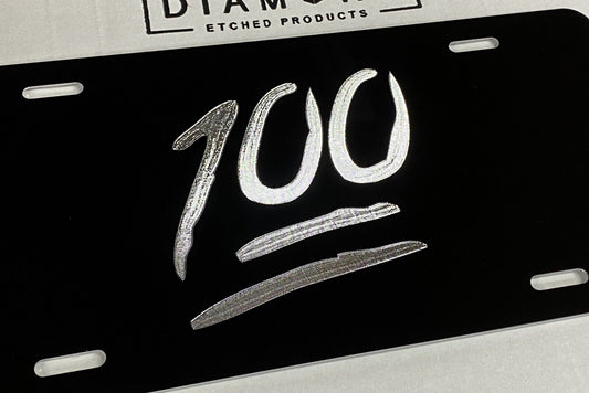 Engraved 100 emoji Car Tag