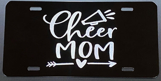 Deep Engraved Cheer Mom Car Tag - Black