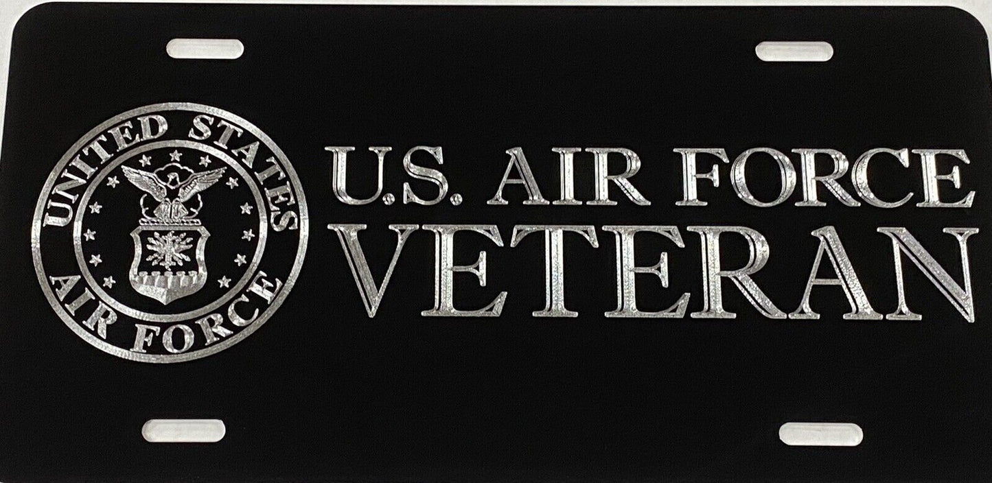 Bold Engraved US Air Force Veteran Car Tag