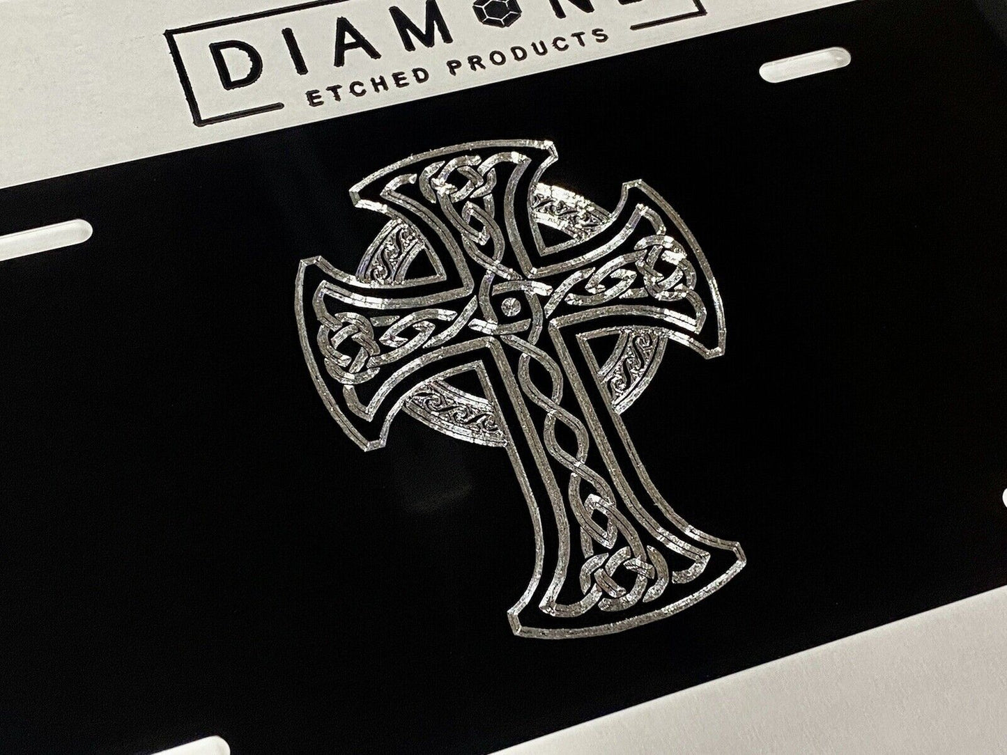 Silver Engraved Celtic Cross Car Tag