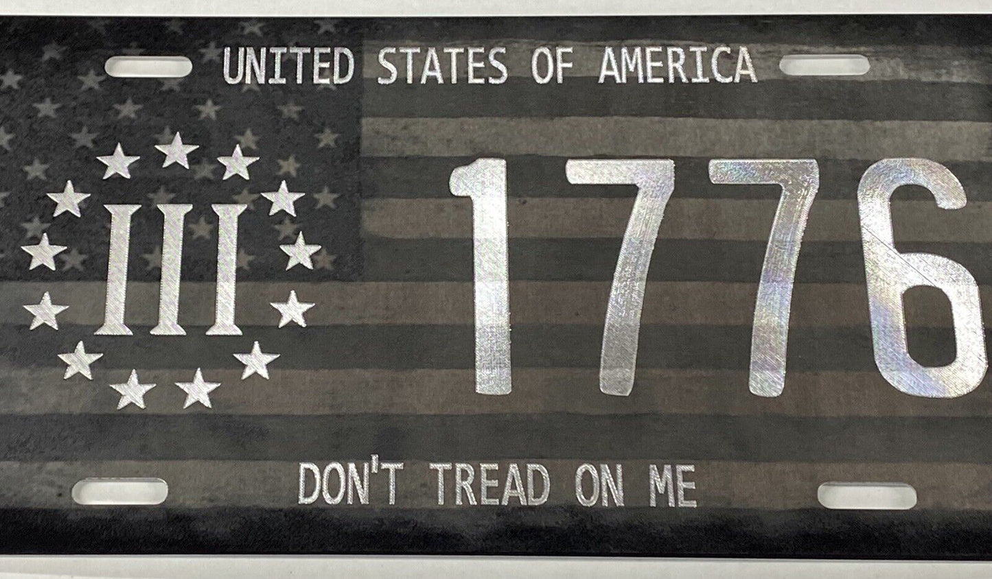 Combo Laser & Diamond Engraved USA 1776 Don’t Tread On Me Car Tag