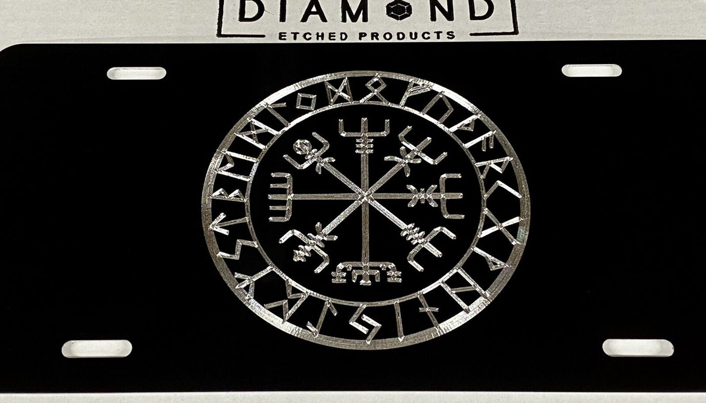 Engraved Viking Runes Vegvisir Compass Car Tag