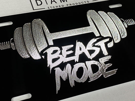 Engraved Beast Mode Weightlifting Car Tag