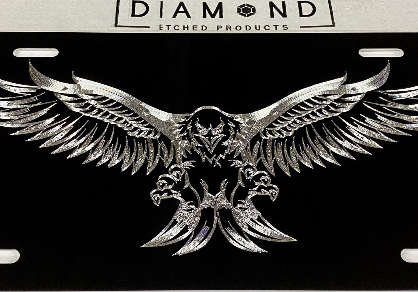 Engraved US American 3D Fierce Eagle Diamond Etched Car Tag