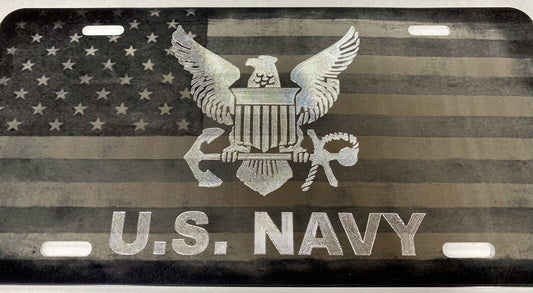 Combo Laser Etched & Diamond Engraved US Navy Car Tag