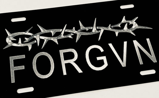 Engraved Christian Forgiven Jesus Crown Car Tag