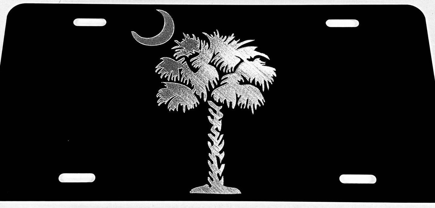 Engraved SC Palmetto Palm Tree Flag Car Tag