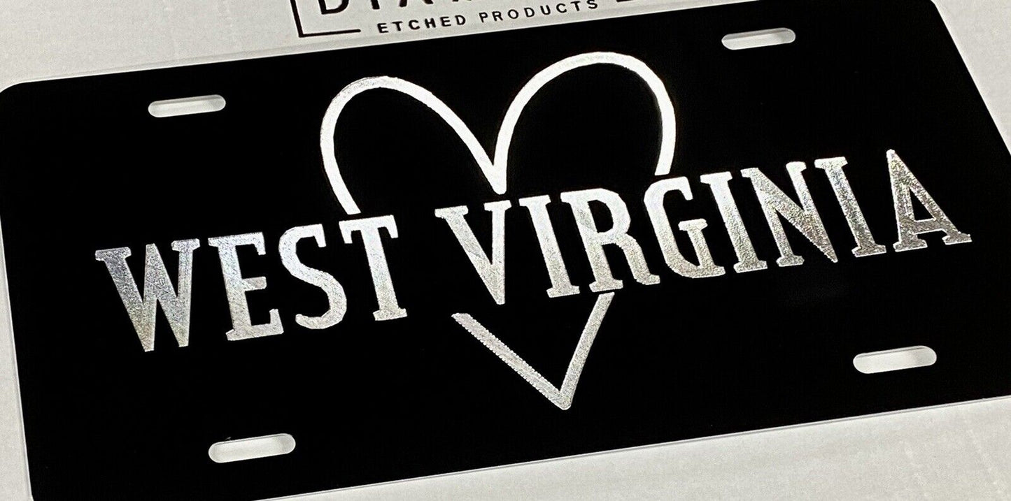 Engraved West Virginia Heart Car Tag