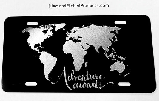 Adventure Awaits World Map Travel Car Tag