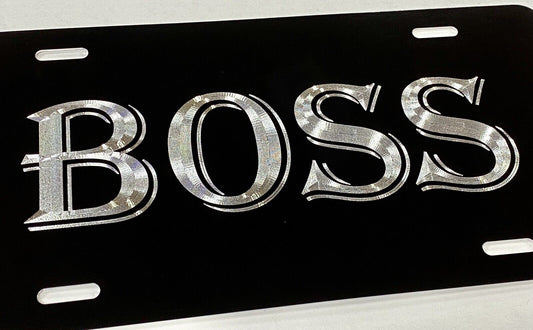 3D Engraved Silver BOSS Car Tag