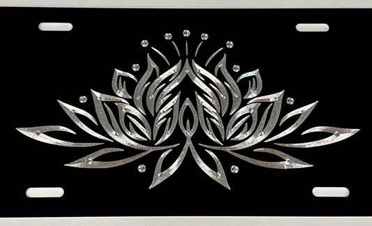 Engraved Lotus Flower Car Tag