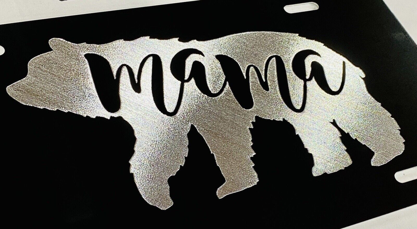 Silver Engraved Mama Bear Car Tag