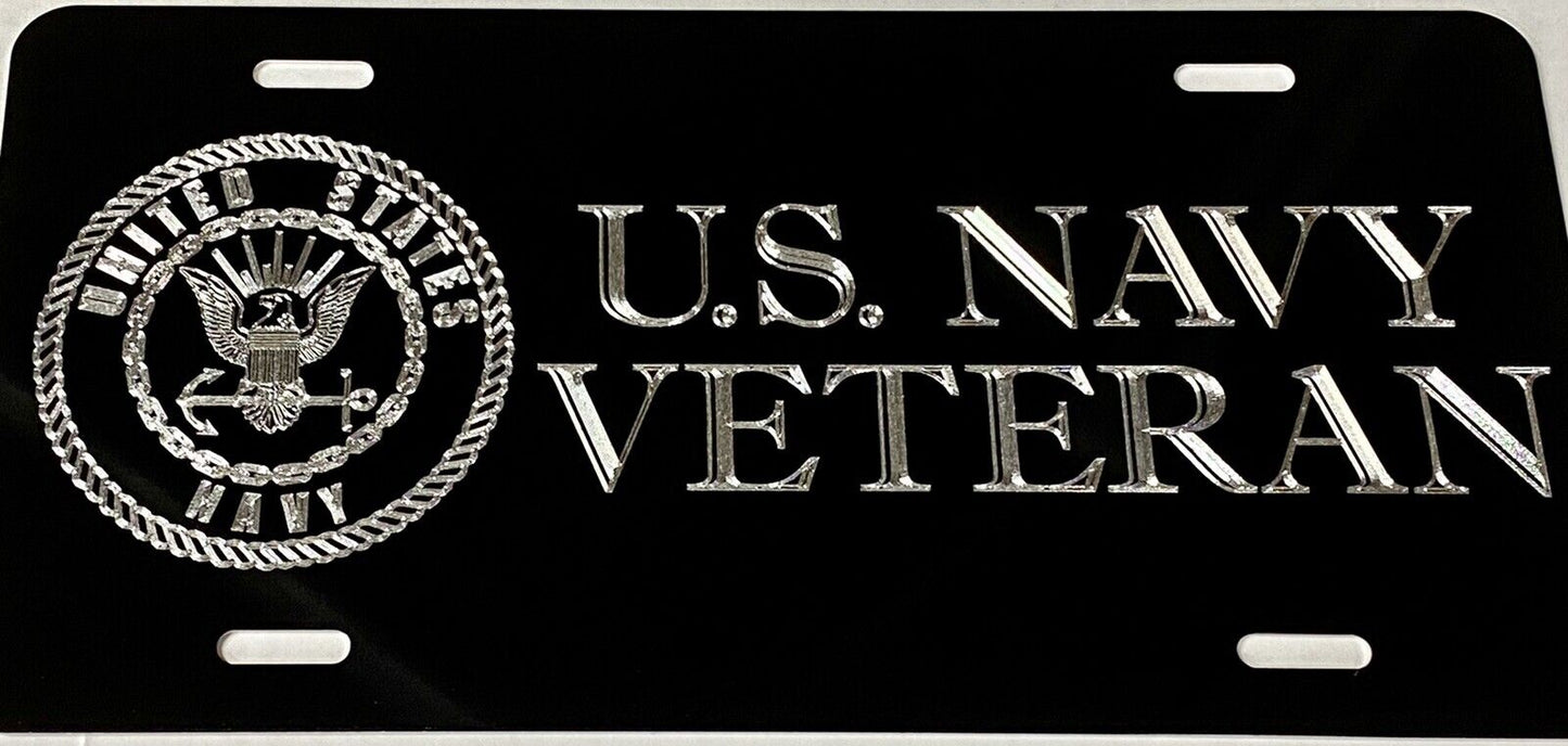 Engraved US Navy USN Veteran Car Tag