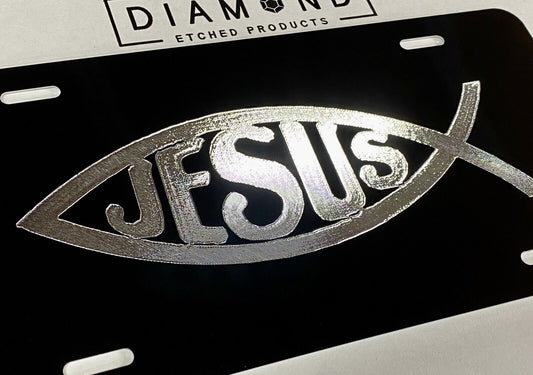 Silver Engraved Christian Fish Jesus Car Tag