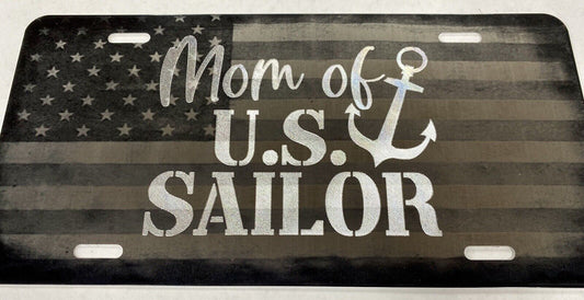 Combo Laser & Diamond Engraved US Navy Sailor Mom Car Tag