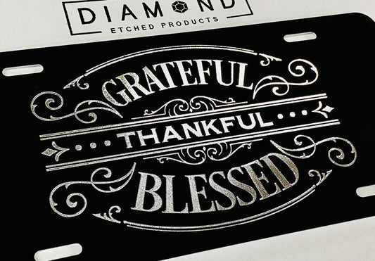 Sparkling Engraved Grateful Thankful Blessed Car Tag