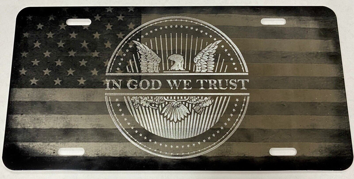 USA In God We Trust Combo Laser & Diamond Engraved Car Tag