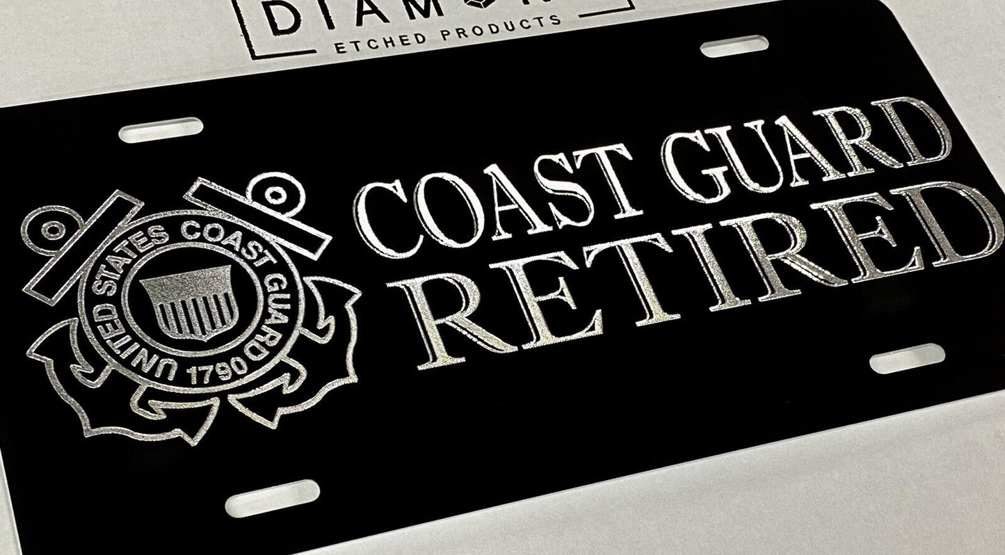 True Engraved US Coast Guard Retired Car Tag