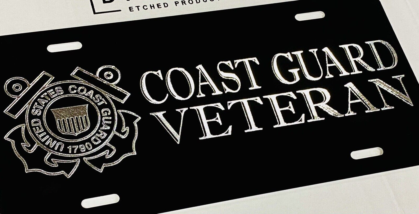 Engraved US Coast Guard Veteran Car Tag