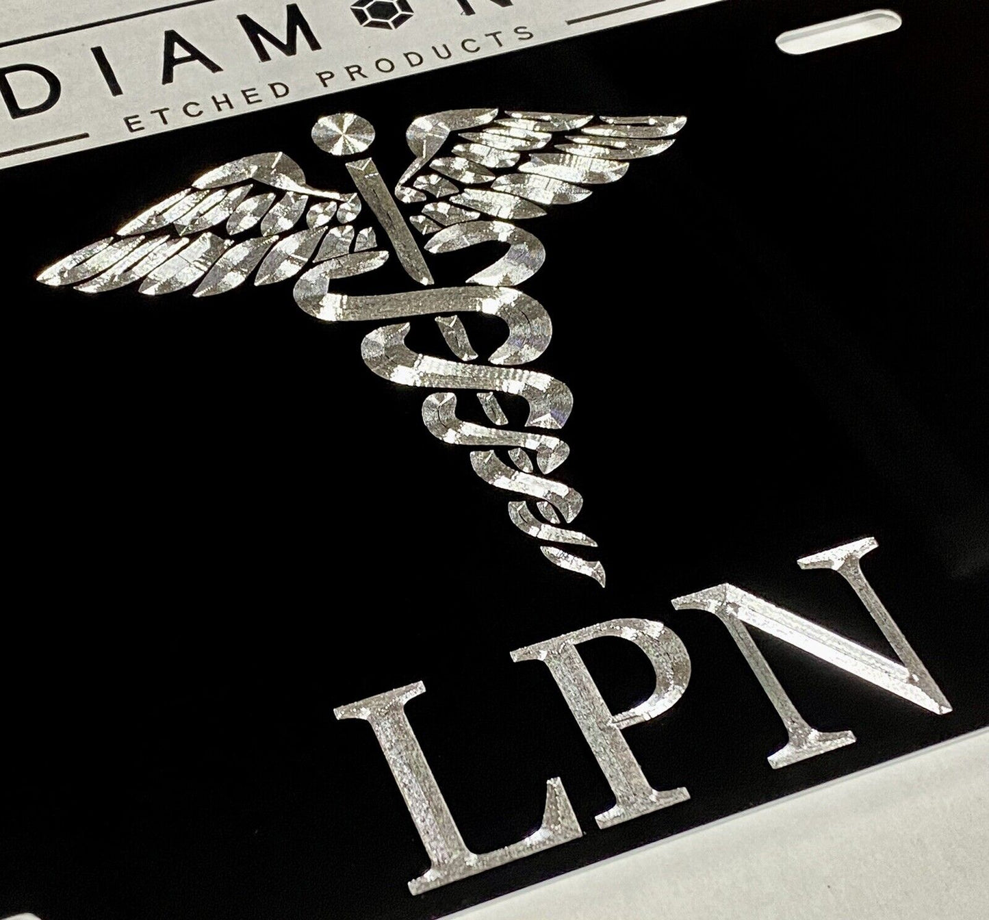 Engraved LPN Nurse Caduceus Car Tag