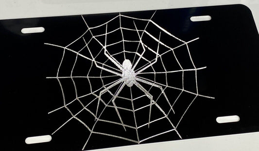 Engraved Spider Web Car Tag