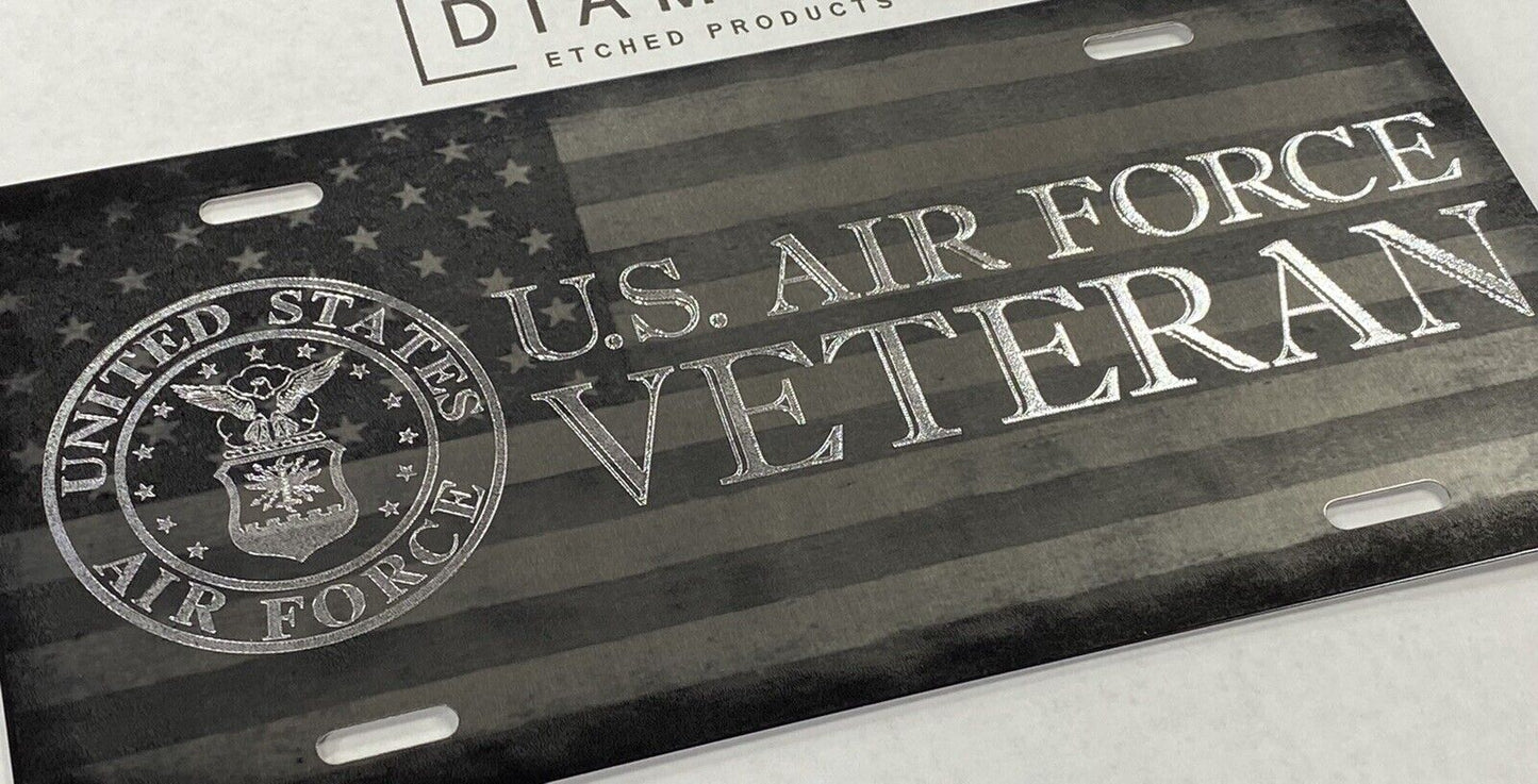 Combo Laser Engraved & Diamond Etched US Air Force Veteran Car Tag