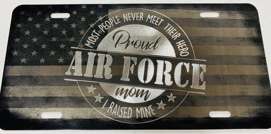 Combo Laser & Diamond Engraved Proud Air Force Mom Car Tag