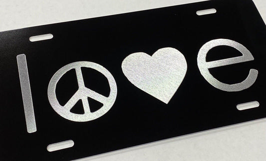 Deep Engraved Love Peace Car Tag