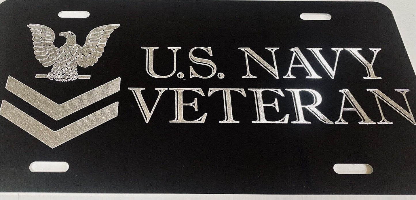 Silver Engraved US Navy Veteran Car Tag