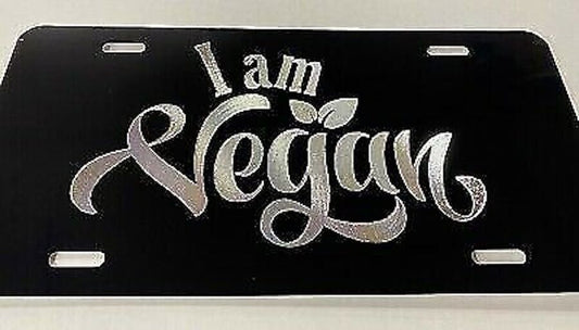 I Am Vegan Black Car Tag