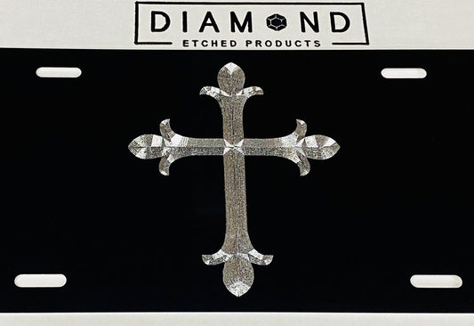 Silver Engraved 3D Christian Cross Car Tag