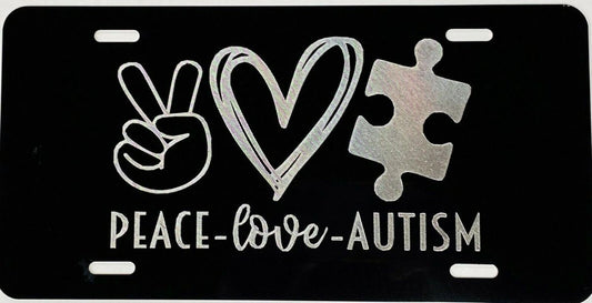 Peace Love Autism Awareness Car Tag