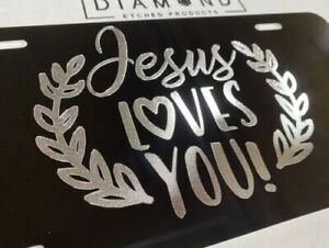 Deep Engraved Jesus Loves You Car Tag