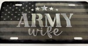 Combo Laser & Diamond Engraved US Army Wife Car Tag